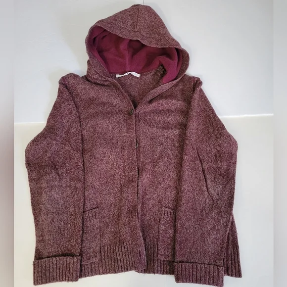 Woolrich Women's Maroon Hooded Button Front Cardigan Sweater - Picture 1 of 10
